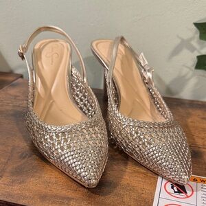 Jessica Simpson Silver Woven Slingback Heels